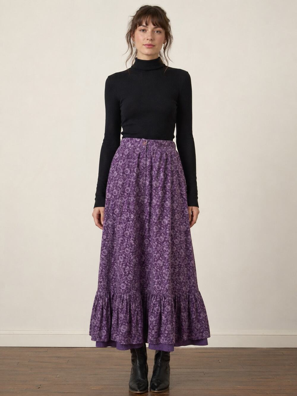 Gunnies Gunne Sax Vintage Skirt Floral Purple Ruffle Hem Prairie Cottagecore